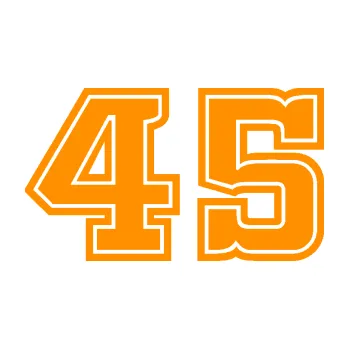 Polep vozidla Startovní číslo 45 typ 5 (06 - oranžová) SAMOLEPKA NA AUTO, NÁLEPKA, FÓLIE, POLEP, TUNING, VLASTNÍ TEXT, TISK, AUTOSAMOLEPKY.cz, POLEPY, OBRÁZEK, LOGO, 3D STICKERS