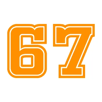 Polep vozidla Startovní číslo 67 typ 5 (06 - oranžová) SAMOLEPKA NA AUTO, NÁLEPKA, FÓLIE, POLEP, TUNING, VLASTNÍ TEXT, TISK, AUTOSAMOLEPKY.cz, POLEPY, OBRÁZEK, LOGO, 3D STICKERS