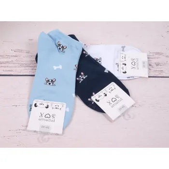 Dámské ponožky CNB BERLIN SADA 3 PÁRY ponožky DE 36390 nízké kotníkové bílé sv. modré s tm. modré s pejsky 3ks velikosti ponožek: 23-25 (EUR vel. 35-38)