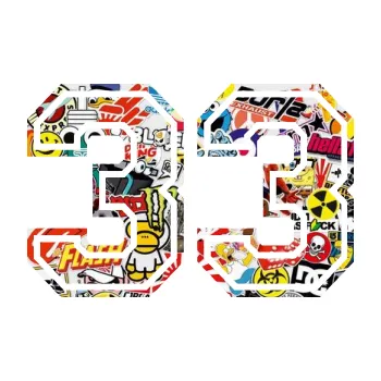 Polep vozidla Startovní číslo 33 typ 4 (83 - Sticker bomb) SAMOLEPKA NA AUTO, NÁLEPKA, FÓLIE, POLEP, TUNING, VLASTNÍ TEXT, TISK, AUTOSAMOLEPKY.cz, POLEPY, OBRÁZEK, LOGO, 3D STICKERS