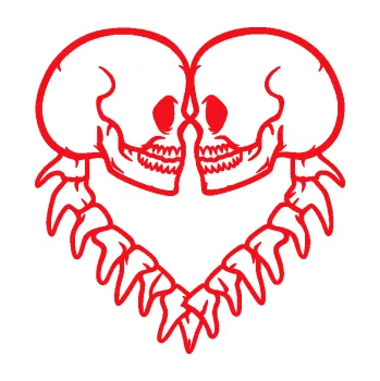Samolepicí dekorace na vozidlo Zamilované kostry 002 v srdíčku (10 - červená) SAMOLEPKA NA AUTO, NÁLEPKA, FÓLIE, POLEP, TUNING, VLASTNÍ TEXT, TISK, AUTOSAMOLEPKY.cz, POLEPY, OBRÁZEK, LOGO, 3D STICKERS