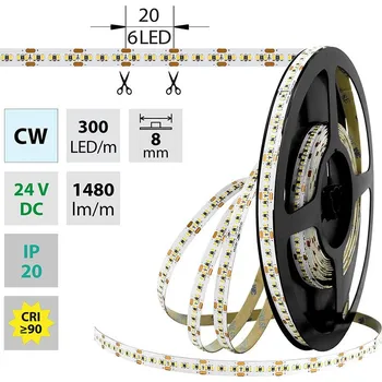 LED páska MCLED Pásek LED SMD2216 CW, 300LED/m, 18W/m, DC 24V, 1480lm/m, CRI90, IP20, 8mm, 30m
