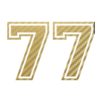 Polep vozidla Startovní číslo 77 typ 4 (59 - 3D karbon zlatý) SAMOLEPKA NA AUTO, NÁLEPKA, FÓLIE, POLEP, TUNING, VLASTNÍ TEXT, TISK, AUTOSAMOLEPKY.cz, POLEPY, OBRÁZEK, LOGO, 3D STICKERS