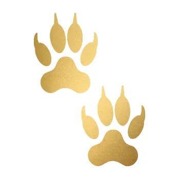 samolepka Tlapky 013 vlčí stopa (43 - zlatá metalíza) SAMOLEPKA NA AUTO, NÁLEPKA, FÓLIE, POLEP, TUNING, VLASTNÍ TEXT, TISK, AUTOSAMOLEPKY.cz, POLEPY, OBRÁZEK, LOGO, 3D STICKERS