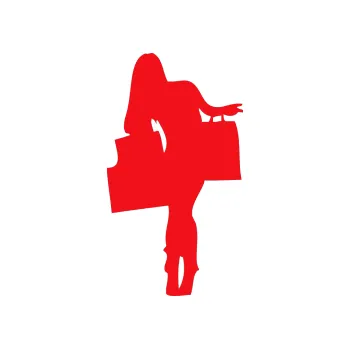 Polep vozidla SAMOLEPKA Žena na nákupu 002 pravá (10 - červená) NA AUTO, NÁLEPKA, FÓLIE, POLEP, TUNING, VLASTNÍ TEXT, TISK, AUTOSAMOLEPKY.cz, POLEPY, OBRÁZEK, LOGO, SAMOLEPKY