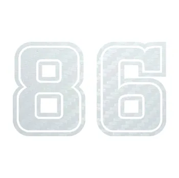 Polep vozidla SAMOLEPKA Startovní číslo 86 typ 5 (51 - 3D karbon bílý) NA AUTO, NÁLEPKA, FÓLIE, POLEP, TUNING, VLASTNÍ TEXT, TISK, AUTOSAMOLEPKY.cz, POLEPY, OBRÁZEK, LOGO, SAMOLEPKY