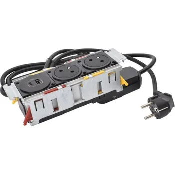 Elektrická zásuvka LEGRAND Blok DISQIN 2X2P+T USB A+C černý zásuvkový