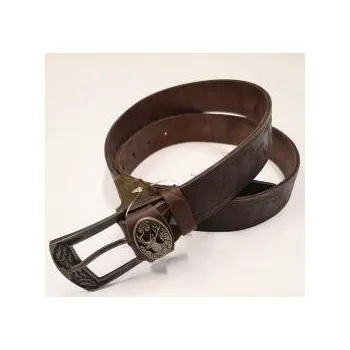 Opasek HUNTERTEX Kožený myslivecký opasek zdobený - zlatá spona - jelen - Velikost 115