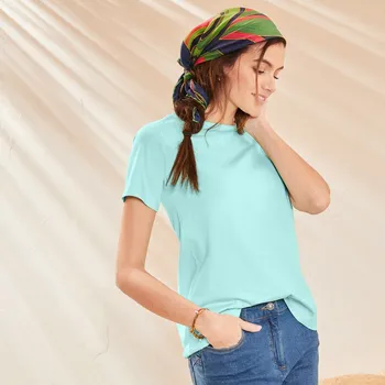 Dámské tričko Jednobarevné tričko s krátkými rukávy bledě modrá 46/48