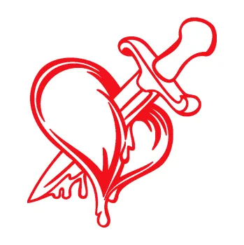 Samolepící dekorace SAMOLEPKA Srdce propíchlé dýkou pravá (10 - červená) NA AUTO, NÁLEPKA, FÓLIE, POLEP, TUNING, VLASTNÍ TEXT, TISK, AUTOSAMOLEPKY.cz, POLEPY, OBRÁZEK, LOGO, SAMOLEPKY