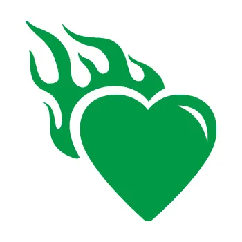 Samolepící dekorace Srdíčko 011 levá s plamenem (12 - zelená) SAMOLEPKA NA AUTO, NÁLEPKA, FÓLIE, POLEP, TUNING, VLASTNÍ TEXT, TISK, AUTOSAMOLEPKY.cz, POLEPY, OBRÁZEK, LOGO, 3D STICKERS