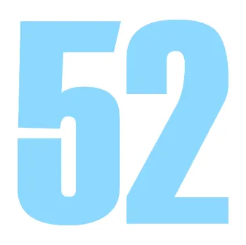 Samolepicí dekorace na vozidlo Startovní číslo 52 typ 2 (03 - světle modrá) SAMOLEPKA NA AUTO, NÁLEPKA, FÓLIE, POLEP, TUNING, VLASTNÍ TEXT, TISK, AUTOSAMOLEPKY.cz, POLEPY, OBRÁZEK, LOGO, 3D STICKERS