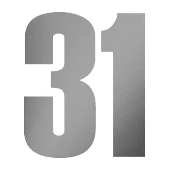 Samolepicí dekorace na vozidlo Startovní číslo 31 typ 2 (42 - stříbrná metalíza) SAMOLEPKA NA AUTO, NÁLEPKA, FÓLIE, POLEP, TUNING, VLASTNÍ TEXT, TISK, AUTOSAMOLEPKY.cz, POLEPY, OBRÁZEK, LOGO, 3D STICKERS