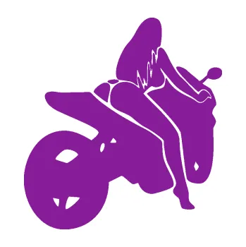 Polep vozidla Sexy žena na motorce pravá (14 - fialová) SAMOLEPKA NA AUTO, NÁLEPKA, FÓLIE, POLEP, TUNING, VLASTNÍ TEXT, TISK, AUTOSAMOLEPKY.cz, POLEPY, OBRÁZEK, LOGO, 3D STICKERS