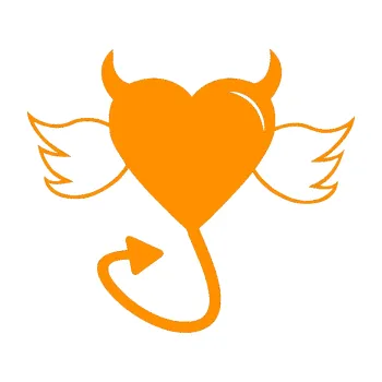 Samolepící dekorace Srdce anděl ďábel 002 levá (06 - oranžová) SAMOLEPKA NA AUTO, NÁLEPKA, FÓLIE, POLEP, TUNING, VLASTNÍ TEXT, TISK, AUTOSAMOLEPKY.cz, POLEPY, OBRÁZEK, LOGO, 3D STICKERS