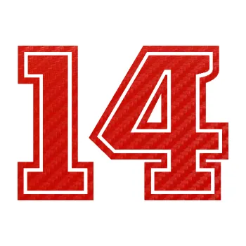 Polep vozidla Startovní číslo 14 typ 5 (53 - 3D karbon červený) SAMOLEPKA NA AUTO, NÁLEPKA, FÓLIE, POLEP, TUNING, VLASTNÍ TEXT, TISK, AUTOSAMOLEPKY.cz, POLEPY, OBRÁZEK, LOGO, 3D STICKERS