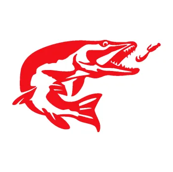 Polep vozidla SAMOLEPKA Štika 005 pravá s návnadou (10 - červená) NA AUTO, NÁLEPKA, FÓLIE, POLEP, TUNING, VLASTNÍ TEXT, TISK, AUTOSAMOLEPKY.cz, POLEPY, OBRÁZEK, LOGO, SAMOLEPKY