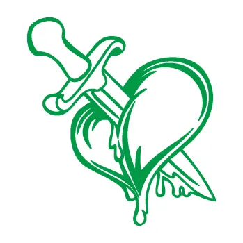 Samolepící dekorace Srdce propíchlé dýkou levá (12 - zelená) SAMOLEPKA NA AUTO, NÁLEPKA, FÓLIE, POLEP, TUNING, VLASTNÍ TEXT, TISK, AUTOSAMOLEPKY.cz, POLEPY, OBRÁZEK, LOGO, 3D STICKERS