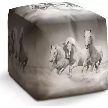 Taburet Taburet Kostka Bílí koně: 40x40x40 cm - Sablio