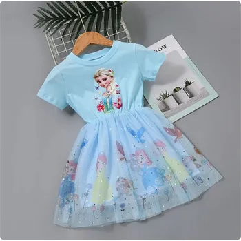 Frozen (Ledové království) Dětské šaty s potiskem zvířátek a Elsy z oblíbené pohádky " Ledové království" Barva: modrá, Velikost: 7-8T/140