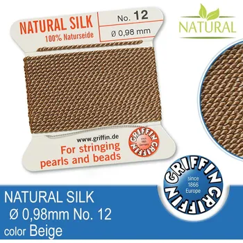 Nit Hedvábná nit s jehlou GRIFFIN síla nitě 0,98mm No.12 délka 2m. Barva Beige