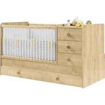 Dětská postýlka Rostoucí postýlka s přebalovacím pultem a zásuvkou Cody - dub světlý