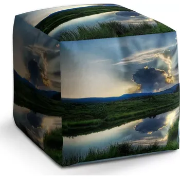 Taburet Taburet Kostka Mrak nad řekou: 40x40x40 cm - Sablio