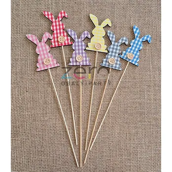 Velikonoční dekorace Zápich zajíc dřevěný (6 ks) - káro barevné (mix)