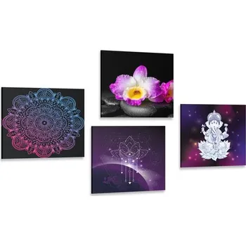 Obraz Dovido Set obrazů purpurové Zen zátiší s Buddhou