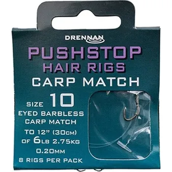 Rybářský háček Drennan návazce Pushstop H'Rig Carp Match Barbless vel.8 / 6lb