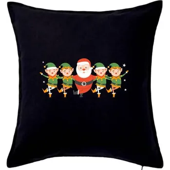 Polštář Tancující Santa a čtyři skřítci - Polštář 50x50 - 50x50 - Pouze potah ( Černá )