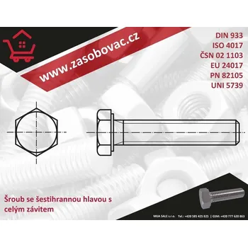 Šroub DIN 933 UNC 5/16"x 7/8" - 8.8 - zinek bílý - Šrouby se šestihrannou hlavou celý závit