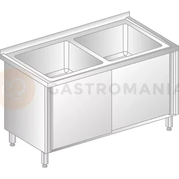 Nerezový dřez Stůl přístěnný z nerezové oceli s 2 dřezy a skříňkou s posuvnými dveřmi 1400x700x850 mm | DORA METAL, DM-3226