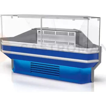 Chladicí modulární rohový pult vnější s tvrzeným svislým rovným sklem, osvětlením a nerezovou deskou 1530x1070x1220 mm | RAPA, L-F/NZ