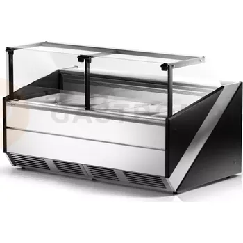 Modul chladicího pultu s tvrzeným rovným, svislým, shora otevíratelným sklem, systémem sušení skla a horní deskou z nerezové oceli 1875x1200x1210 mm | RAPA, L-X