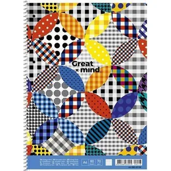 Spirálový sešit "Great Mind", mix motivů, čtverečkovaný, A4+, 80 listů, SHKOLYARYK A4-080-6513K