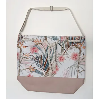 Svačinový box KOOPMAN Koopman, Plážová taška palmové listy 54 x 44 x 18 cm, tm. béžová