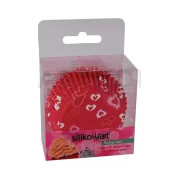 Pečicí papír Papírové košíčky na pečení cupcaků, srdíčka, 72x100x40 mm, 50 mm, 50 ks | SILIKOMART, Hearts
