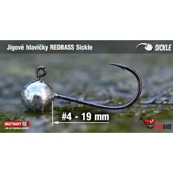 Rybářský háček Jigová hlavička REDBASS Sickle #4 - 19 mm - #4 - 1,5 g, 5 ks