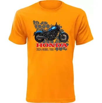 Pánské tričko s motorkou Honda 2024 Rebel 1100 oranžové