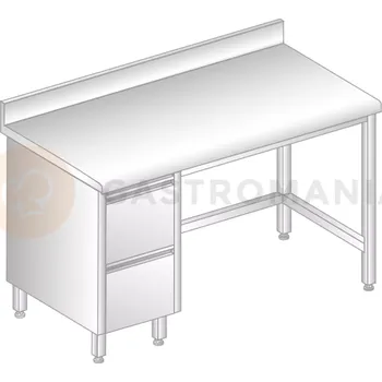 Nerezový dřez Stůl přístěnný z nerezové oceli s 2 šuplíky, zadní lištou a okapovou lištou 1400x600x850 mm | DORA METAL, DM-S-3112