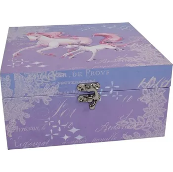 Dřevěná hračka DUE ESSE DUE ESSE, Krabička z MDF Jednorožec 20x20x10 cm, modrofialová