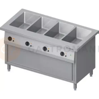 Zahradní skříň Stůl s vodní lázní 4xGN 1/1, čtyřkomorový, posuvná dvířka, ohřívací skříň, vrchní deska z nerezové oceli | STALGAST, ST 229