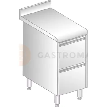 Nerezový dřez Stůl přístěnný z nerezové oceli s 2 šuplíky, zadní lištou a okapovou lištou 800x600x850 mm | DORA METAL, DM-S-3109