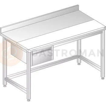 Kuchyňská pracovní deska Stůl přístěnný z nerezové oceli s krájecí deskou, šuplíkem, se zadní lištou a okapovou lištou 1400x600x850 mm | DORA METAL, DM-S-3106