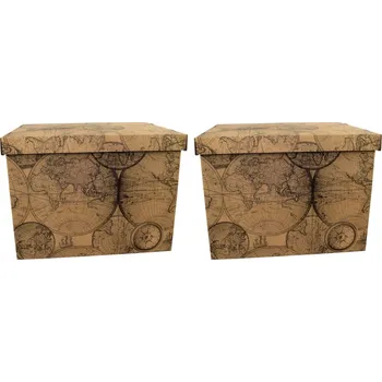 Úložný box DUE ESSE DUE ESSE, Set 2ks skladovacích úložných krabic 42x32x32 cm, mapa světa