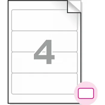 Samolepící etiketa Samolepící etikety, A4, 100ks, (190x61mm), 4ks/A4 - zaoblené