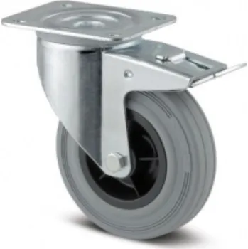 Pojezdové kolečko Průmyslové kolečko 125, otočné s brzdou, plotna, šedá guma plastový disk