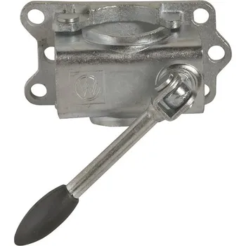 Přívěs k motorovému vozidlu Držák opěrného kolečka Winterhoff, pro trubky pr. 48 mm. Litinová deska, plechová objímka.