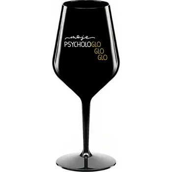Sklenice MOJE PSYCHOLOGLOGLOGLO - černá nerozbitná sklenice na víno 470 ml